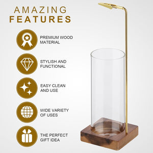 Pruchef - Wooden Incense Holder with Brass Clip & Glass Ash Catcher – Brown