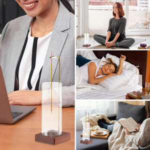 Pruchef - Wooden Incense Holder with Brass Clip & Glass Ash Catcher – Brown