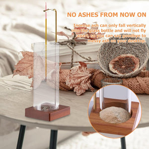 Pruchef - Wooden Incense Holder with Brass Clip & Glass Ash Catcher – Brown