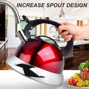 Pruchef - 3L Stainless Steel Whistling Tea Kettle for Stove Top - Red