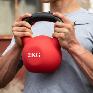 TUGOPLAY - 2kg Cast Iron Kettlebell with Vinyl Coating, Flat Base & Wide Grip - Red