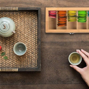 Pruchef - Bamboo Tea Bag Organizer with 5 Compartments and Clear Glass Lid - Natural