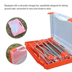 Portable Steel Camping Tent Pegs with Carry Case