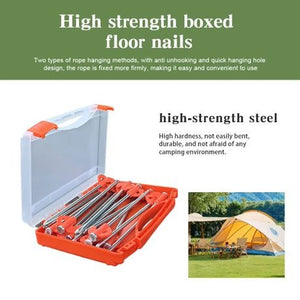 Portable Steel Camping Tent Pegs with Carry Case