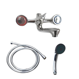 Pract Pack - Dual Handle Zinc Alloy Shower Mixer Tap Set with Hose & Wall Mount - Silver