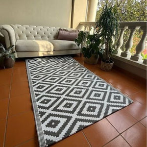 Herqona - Lightweight Diamond Weave Cotton Blend Mat - Black & White - 200 x 120cm