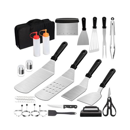 Herqona - 32 Pieces BBQ Grilling Utensils Tool Set with Carrying Bag - Black