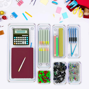 Volamor - 10 Pcs Clear Acrylic Drawer Organizer Trays for Home & Office - Transparent