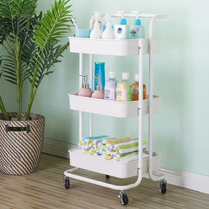 Pract Pack - 3 Tier Rolling Storage Cart with Breathable Shelves & Wheels - White