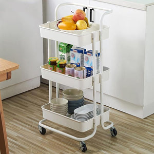 Pract Pack - 3 Tier Rolling Storage Cart with Breathable Shelves & Wheels - White