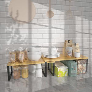 Pruchef - 2 Pcs Wooden Kitchen Cabinet Shelf Organizers - Natural Wood