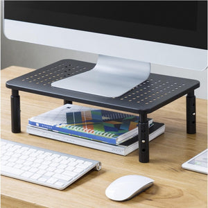 Nerdy Admin - 37×23.3 cm Adjustable Iron Monitor Riser with Mesh Ventilation - Black
