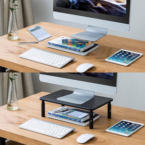 Nerdy Admin - 37×23.3 cm Adjustable Iron Monitor Riser with Mesh Ventilation - Black