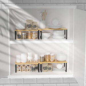 Pruchef - 2 Pcs Wooden Kitchen Cabinet Shelf Organizers - Natural Wood