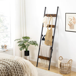 Pract Pack - 160x44 cm Iron Towel Ladder Rack with 4 Shelves & Hooks - Brown