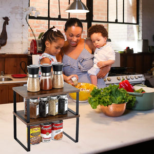 Pract Pack - 2 Pcs Adjustable Wood & Iron Kitchen Counter Shelf Organizer - Brown