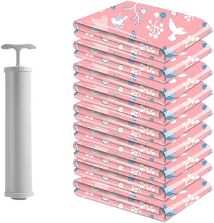 Pract Pack - 11 Pcs Space Saving Vacuum Storage Bags with Hand Pump - Pink