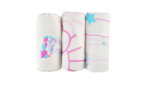 Toto Bubs - Bamboo Muslin Swaddle Blankets - 3 Piece Set Pink Colour