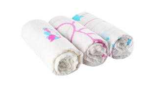 Toto Bubs - Bamboo Muslin Swaddle Blankets - 3 Piece Set Pink Colour