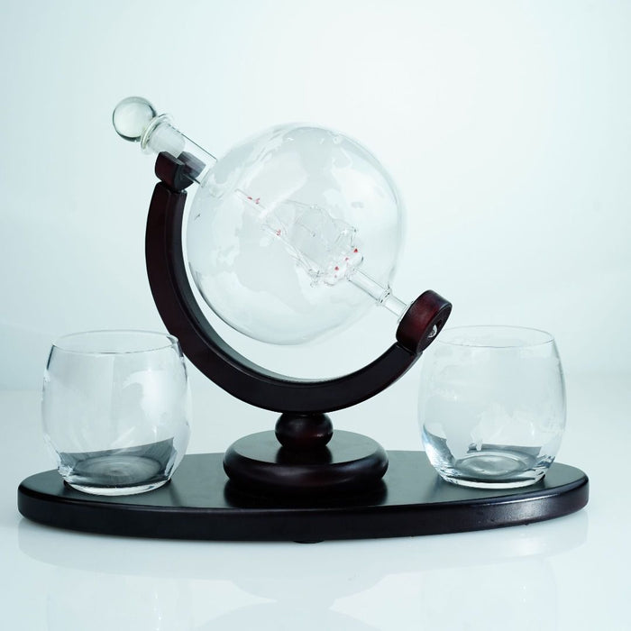 Bar Visor - Globe Decanter Set - 3 Piece with 850ml Decanter and 2 Glasses