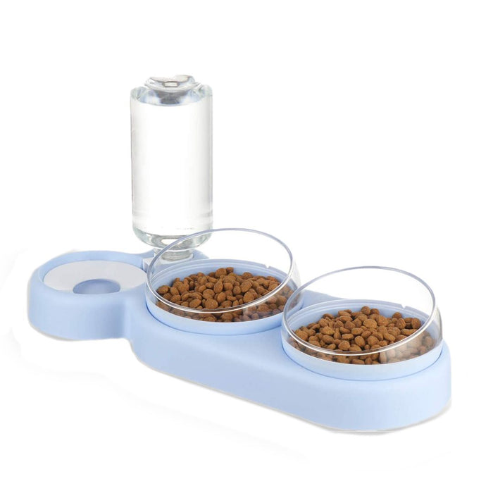 WigWagga - Grey 3 in 1 Double Food Bowl with Automatic Water Dispenser