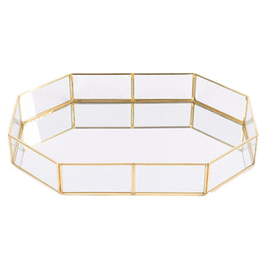 Volamor - Gold Glass Mirror Tray Decor Vanity Piece - Octagon Large Size Default Title