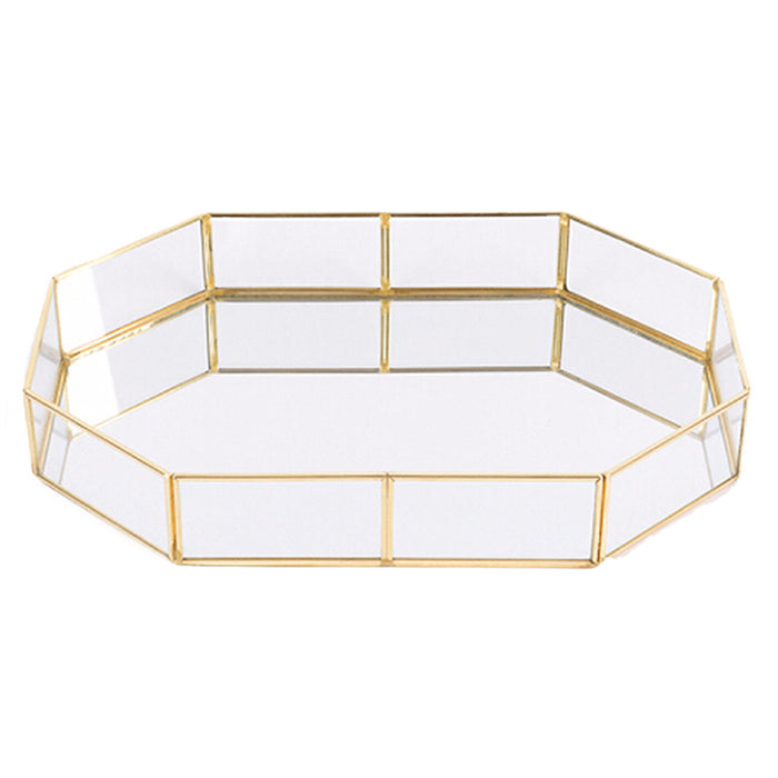 Volamor - Gold Glass Mirror Tray Decor Vanity Piece - Octagon 31.5cm x 21.5cm x 5cm