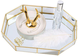 Volamor - Gold Glass Mirror Tray Decor Vanity Piece - Octagon Large Size Default Title
