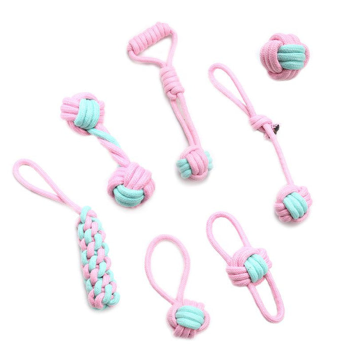 WigWagga - Cotton Rope Teeth Cleaning Chew Toy for Dogs - 7 Piece - Pink