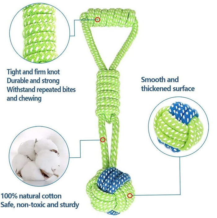 WigWagga - Cotton Rope Teeth Cleaning Chew Toy for Dogs - 7 Piece - Green