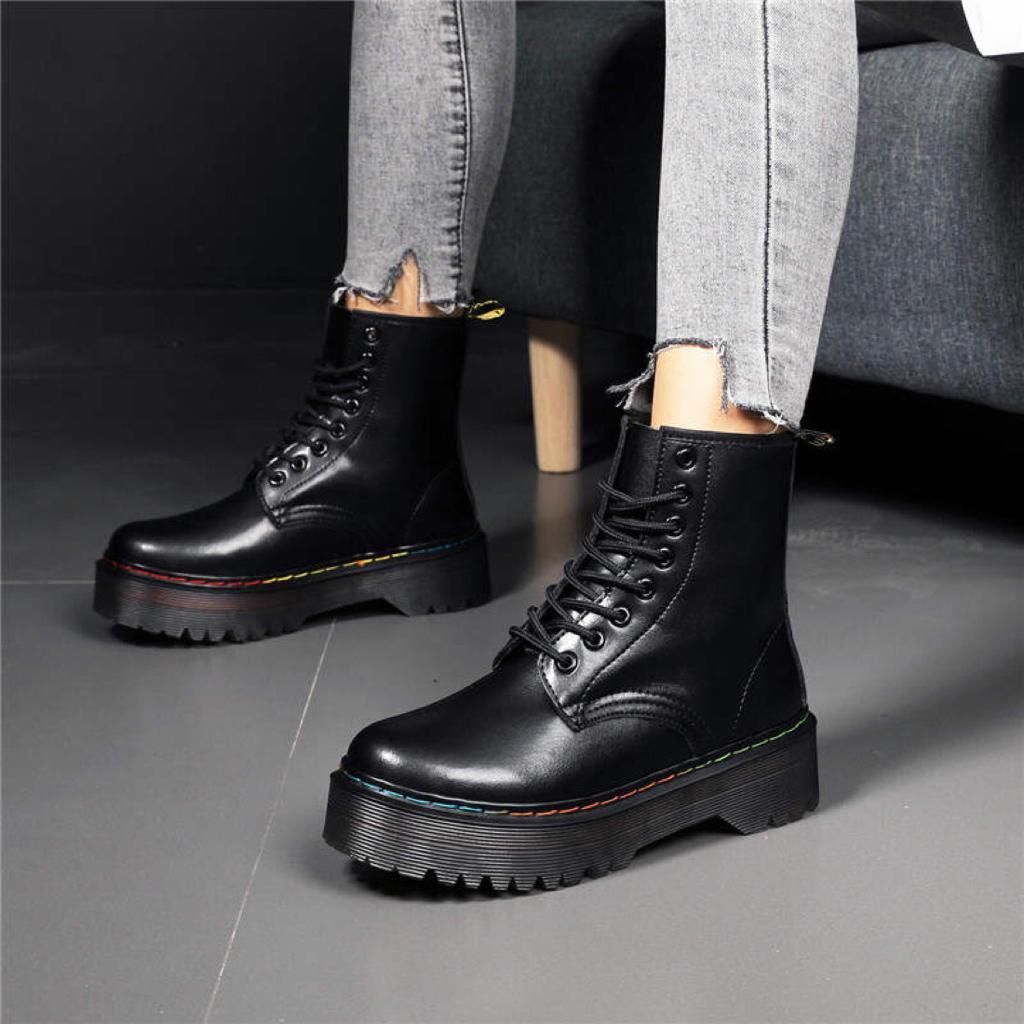 Volamor Leather Lace Up Winter Boots for Women Black
