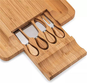 Pruchef - Bamboo Cheese Board Platter and 4 Stainless Steel Cheese Knives Default Title