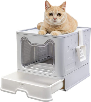 WigWagga - Foldable Top Entry Low Ordour Enclosed Cat Litter Box - Grey Default Title