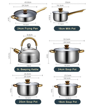 Pruchef - Stainless Steel Pot & Kettle Set w/ Nonstick 24cm Pan - 12 Pieces Default Title