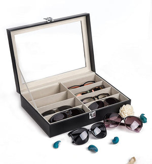 Pract Pack - PU Leather 8 Slot Multi Sunglass and Watch Storage Box - Black Default Title