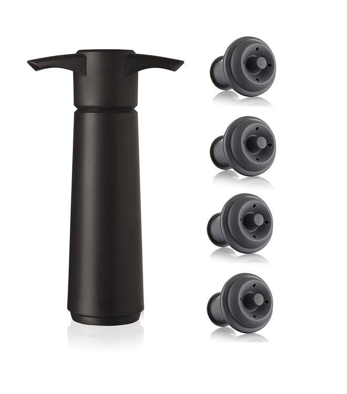 Bar Visor - Vacuum Wine Stopper Set with 1x Pump and 4x Stoppers - Black