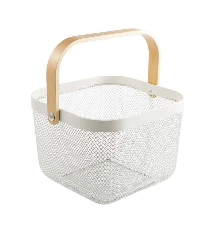 Pract Pack – Multi-functional Steel Mesh Basket with Bamboo Wood Handle