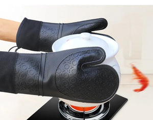 Pruchef - Heat Resistant Silicone Oven Mitts Gloves - Black Default Title