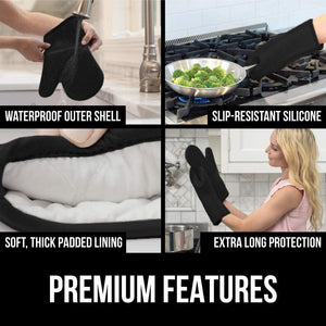 Pruchef - Heat Resistant Silicone Oven Mitts Gloves - Black Default Title