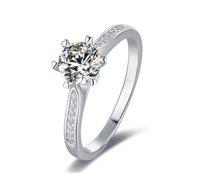Volamor - 925 Sterling Silver Zircon Engagement Ring - Size M