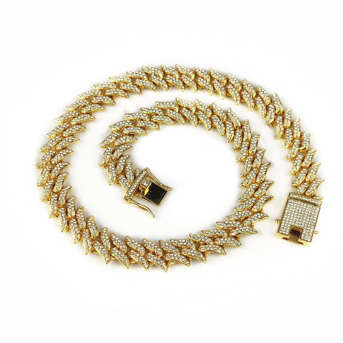 Volamor - Gold Colour Cuban Link Chain Hip Hop Necklace with Bling - 40cm