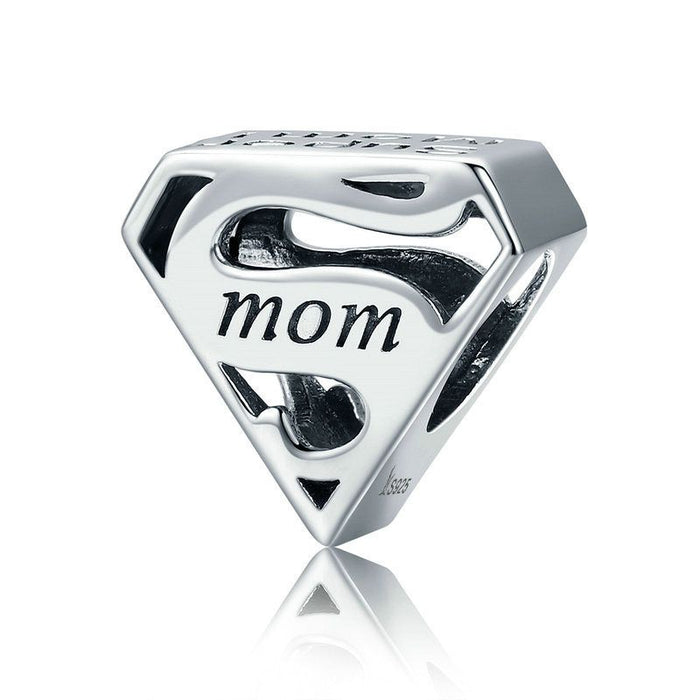 Volamor - Diamond Shaped 925 Sterling Silver Super Mom Charm for Mothers