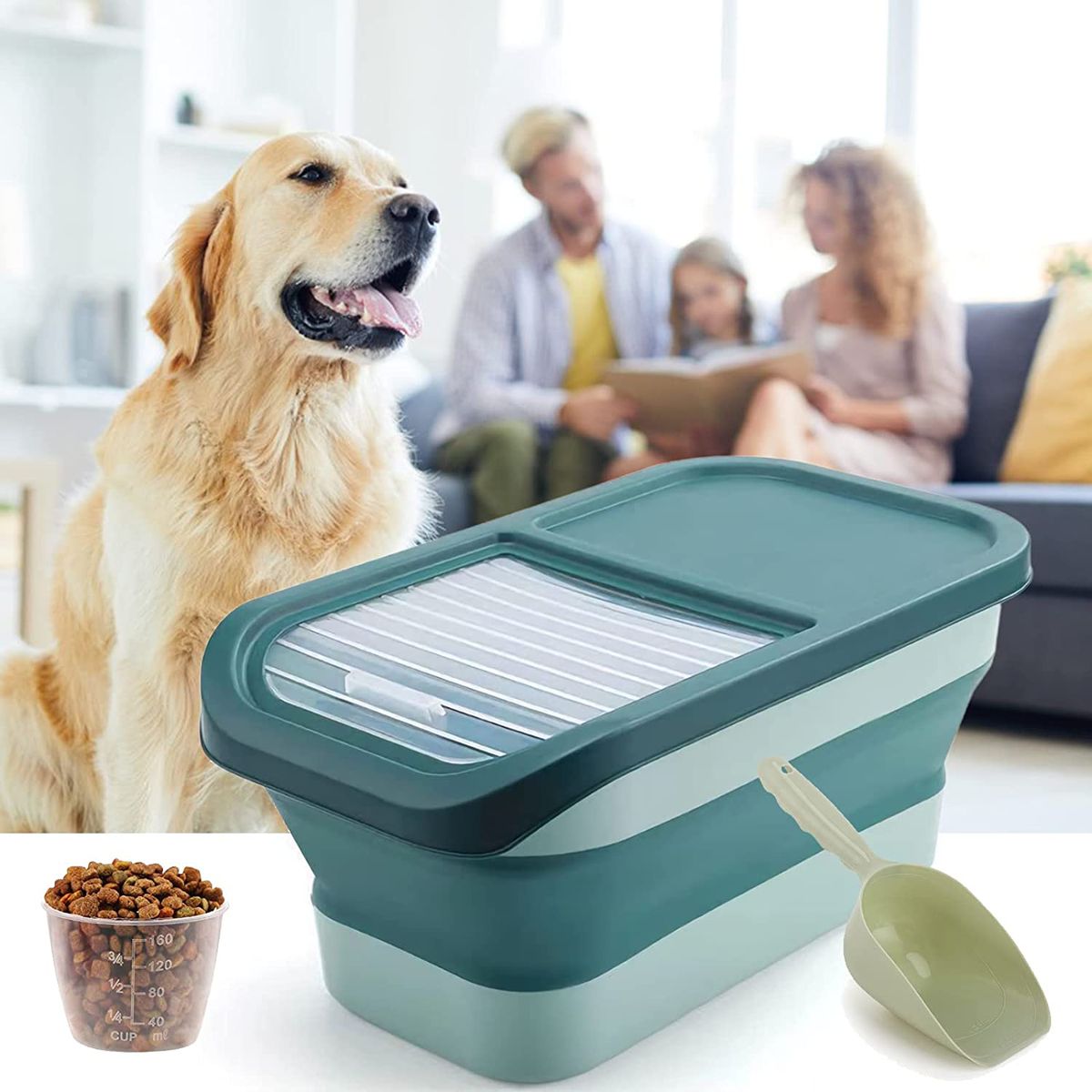 WigWagga Portable Collapsible Pet Food Container Blue Green