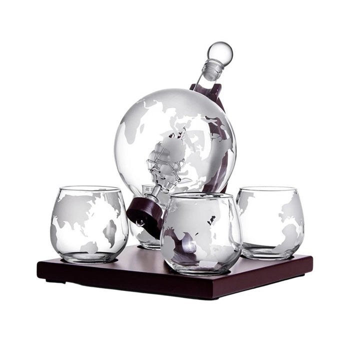 Bar Visor - Globe Decanter Set - 5 Piece with 800ml Decanter and 4 Glasses