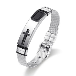 Volamor - 23cm Adjustable Stainless Steel Bracelet w/ Cross Design - Black Default Title