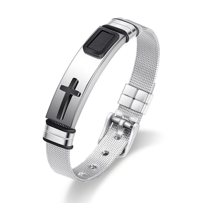 Volamor - 23cm Adjustable Stainless Steel Bracelet w/ Cross Design - Black