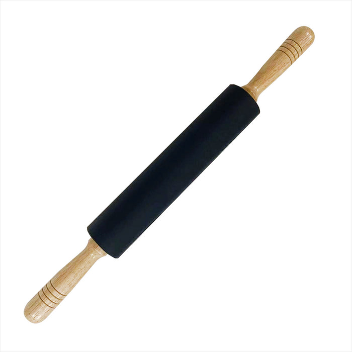 Pruchef - Nonstick Silicone Rolling Pin with Wooden Handle - Black