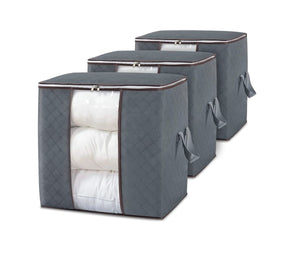 Pract Pack - 3 Pieces Large Capacity Heavy Duty Clothes Storage Bags - Grey Default Title