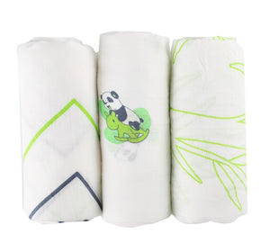 Toto Bubs - Bamboo Muslin Swaddle Blankets - 3 Piece Set Green Colour