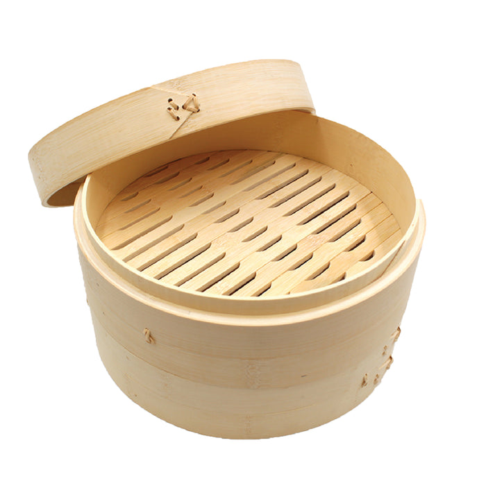 Pruchef - Bamboo Steamer Basket for Dumpling Dim Sum - 2 Tier 20cm Diameter